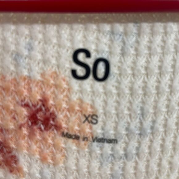 Juniors' SO® Henley Waffle Knit Babydoll Mini Dress floral cream XS - Picture 3 of 3